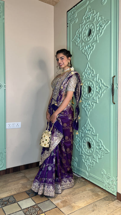 Enchanting Blooms: Purple Color Saree with Sequins and Gota