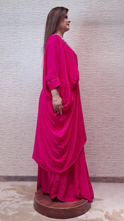 Glamourous Pink Kaftan Dress With Multi Color Resham Embroidery