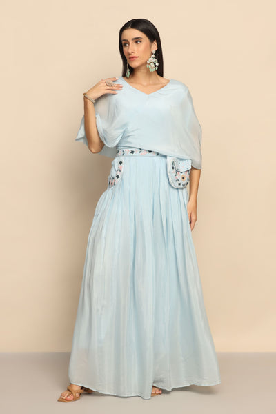 Enchanting Light Blue Dress with Poth and Sequin