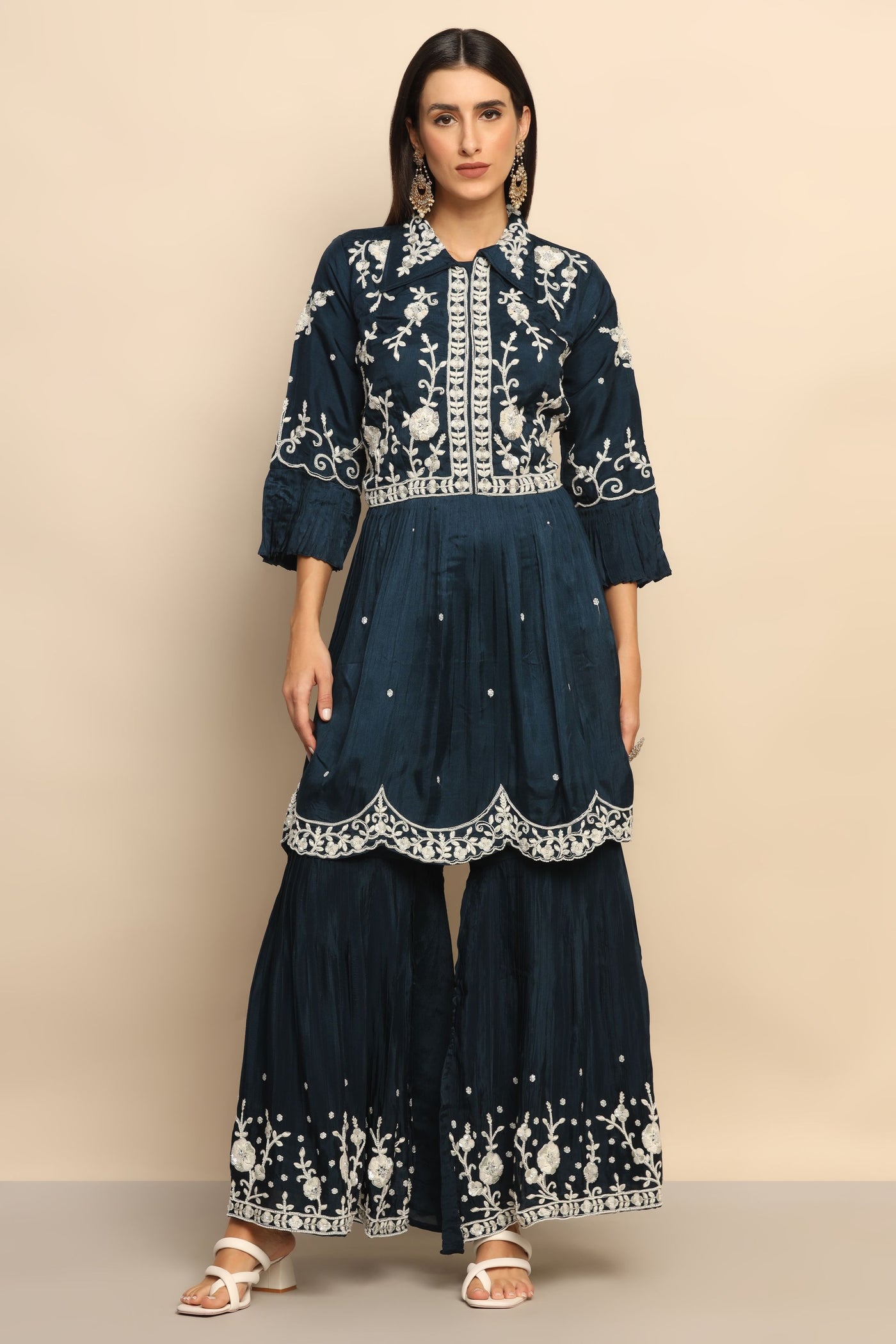 Enchanting Navy Blue Sequin Thread Work Dress - Perfect for Special Occasions