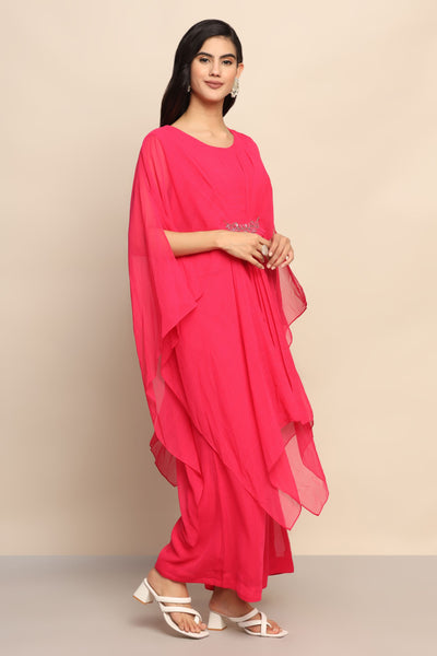 Graceful Delight: Magenta Color Long Top and Palazzo Set in Satin dress