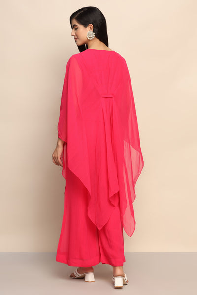 Graceful Delight: Magenta Color Long Top and Palazzo Set in Satin dress