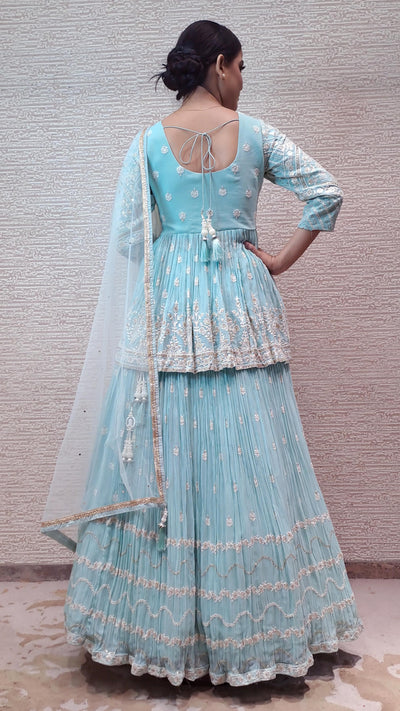 Elegant Pastel Anarkali In Ivory Threadwork In Georgette Fabric