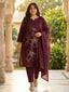Wine Floral Embroidered Kurta Set