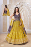 Buy Mustard Lehenga with Mauve Peplum Choli & Dupatta