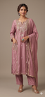 Mauve Silk Suit Set with Embroidered Pockets