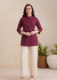 Wine Textured Mandarian Tunic Set