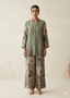 Sage Earth botanical Printed Tussar Silk Co-ord Kurti Set
