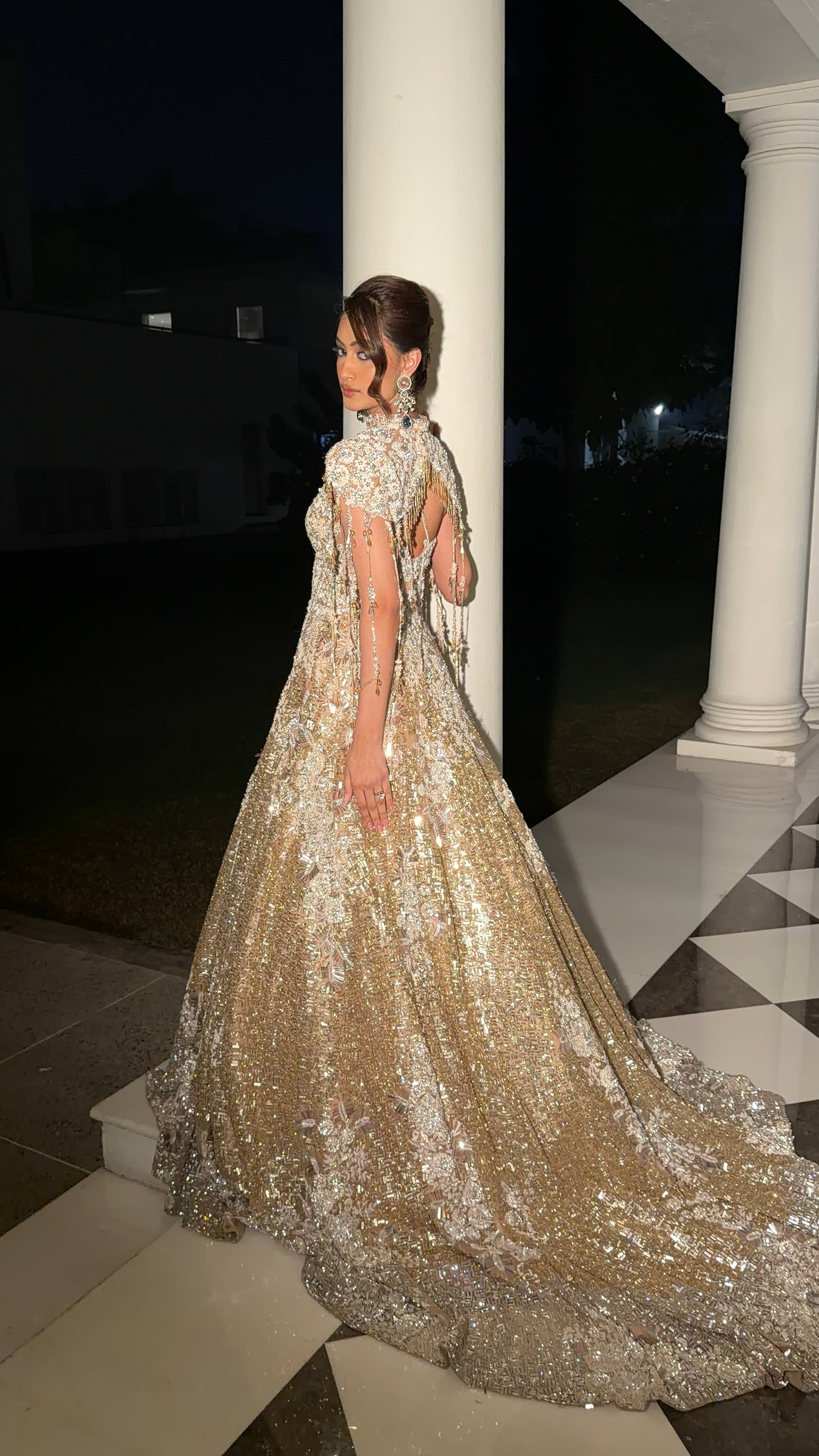 Avant-Garde Omber Metallic with 3D Floral Embroidery Evening Gown – ODHNI
