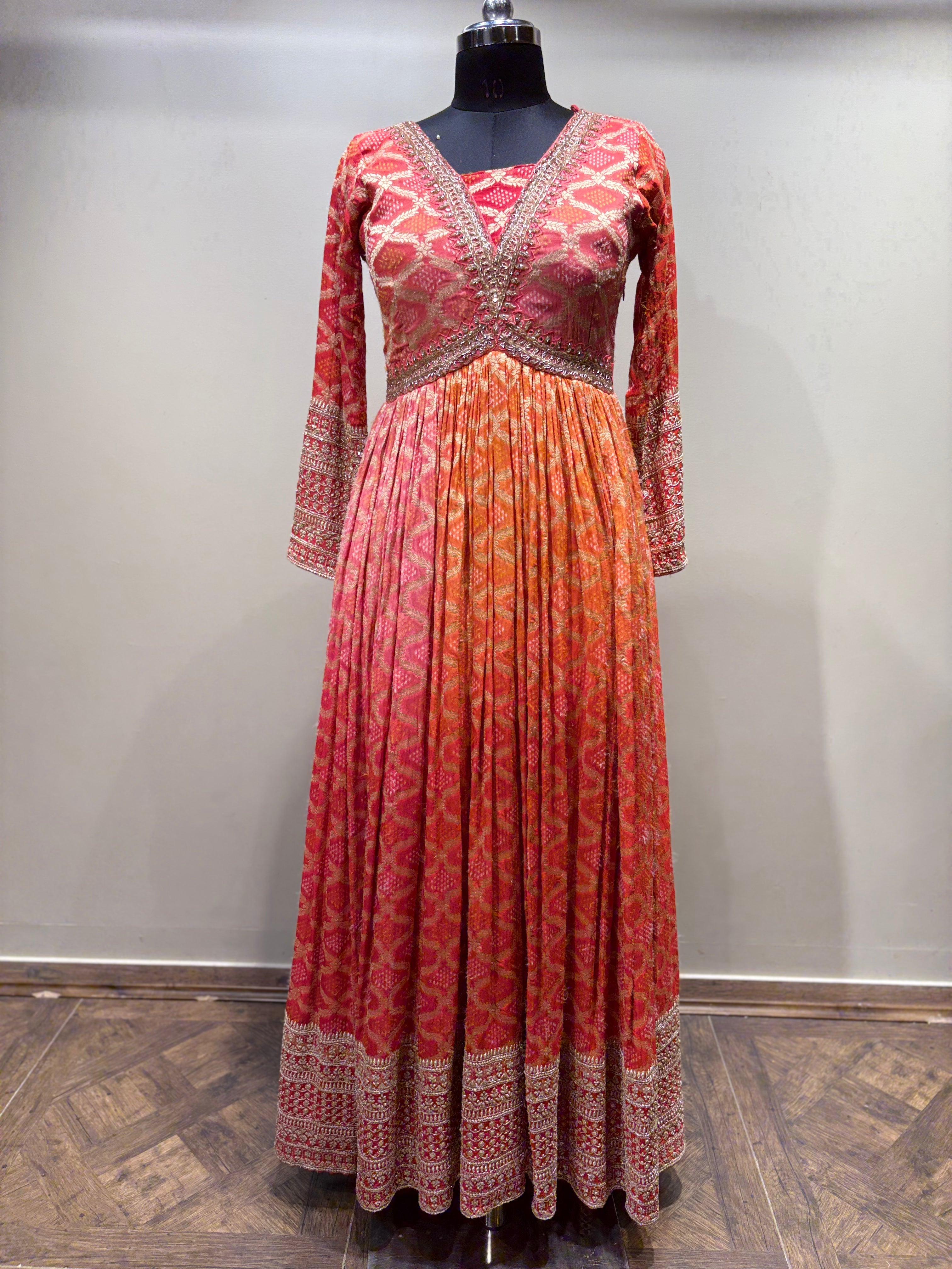 Ombre Pink and Orange Geometric Print Gown (4124 GA-21) – ODHNI