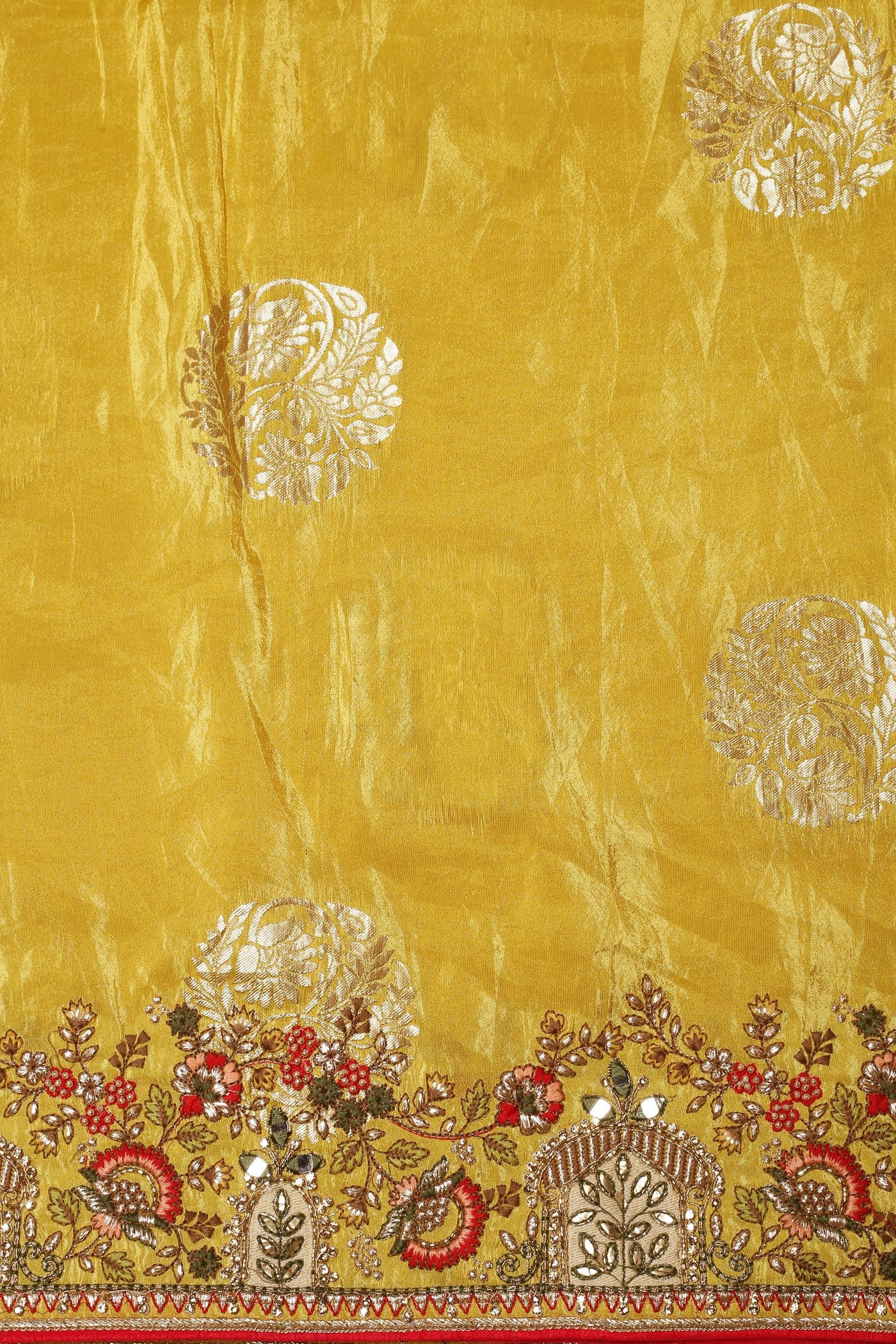 Radiant Yellow Color Silk Blend Saree with Thread Work, Sequins & Gota
