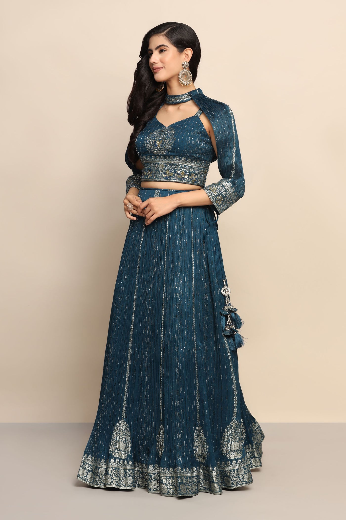 Captivating Royal Blue Sequin Dress with Thread Work and Cut Dana Embellishments