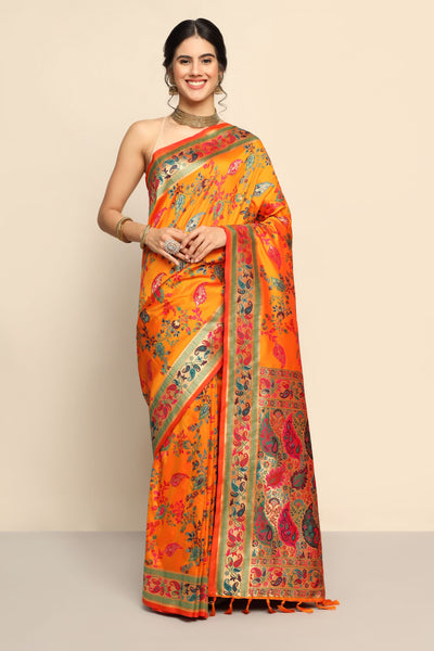 Radiant Mustard Color Silk Saree with Enchanting Floral Motif