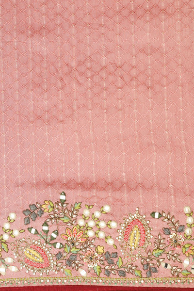 Radiant Elegance: Peach Color Silk Saree with Thread Work, Sequins, and Zari Embellishments"