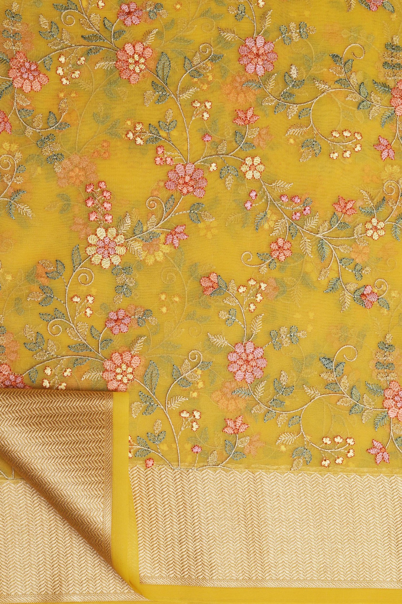 Mustard Cotton Silk Saree with Exquisite Thread Work