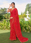 Buy Crimson Red Bandhani Georgette Saree with Gold Border