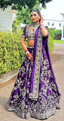 buy Royal Grape Purple Silk Lehenga Choli with Zardosi and Silver Detailing Work