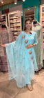 Sky Blue Floral Embroidered Kurta Pant Set