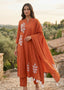Rust Orange Cotton Linen Kurta Set