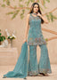Sky Blue Silk-Tissue Sharara Set