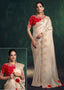 Elegant Ivory Satin Silk Saree