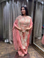 Elegant Peach Embroidered Co-ord Set with Cape