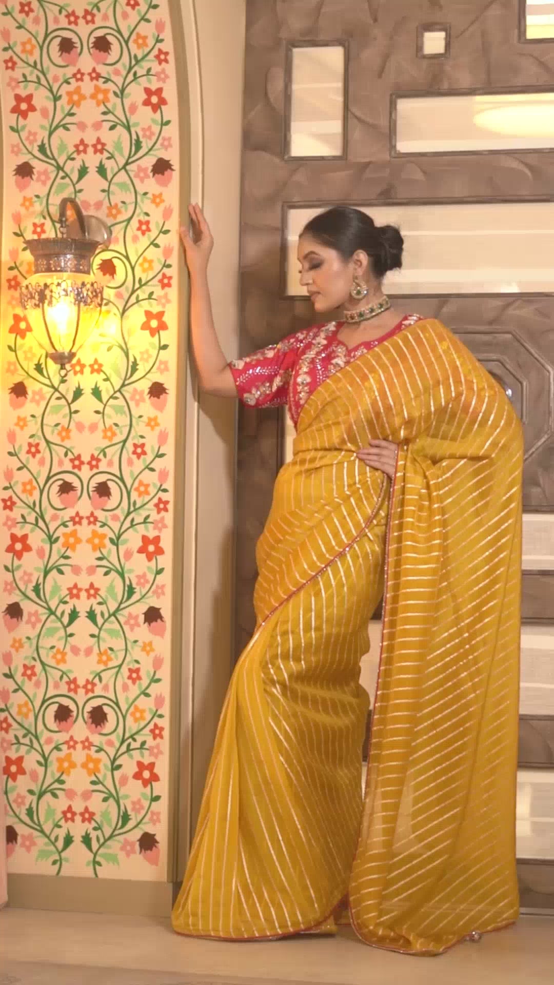 Reel : beautiful mustard color floral motif saree