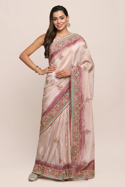 Beautiful  beige color shaded embroidered saree