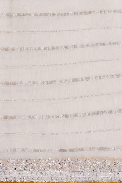Elegant beige color stripes organza embroidered saree