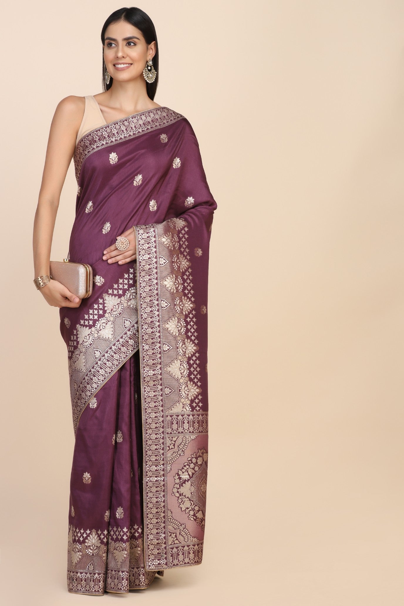 Adorable purple color floral motif woven saree