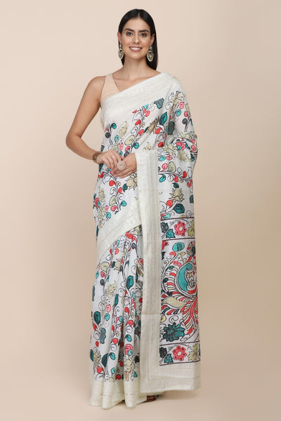 Stylish beige color floral motif printed saree