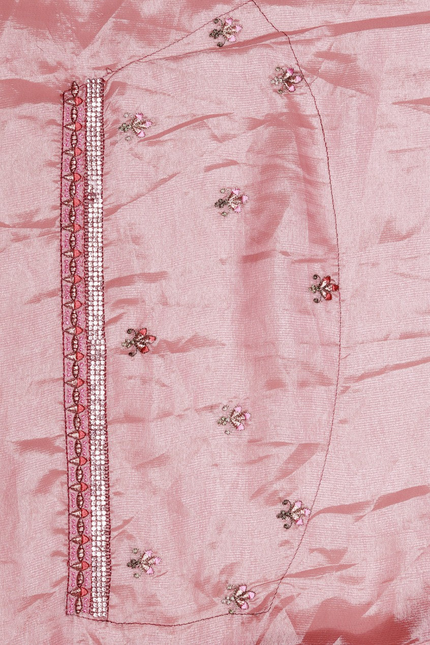 back side of blouse of Onion pink floral embroidered saree