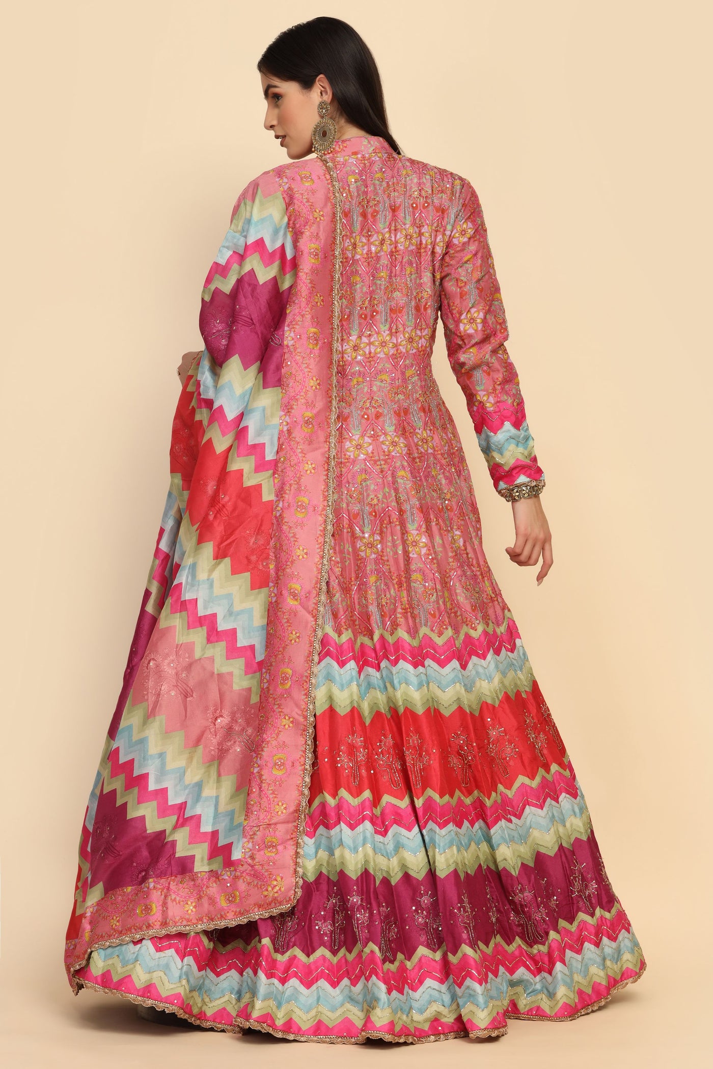 Adorable multi color floral motif embroidered dress