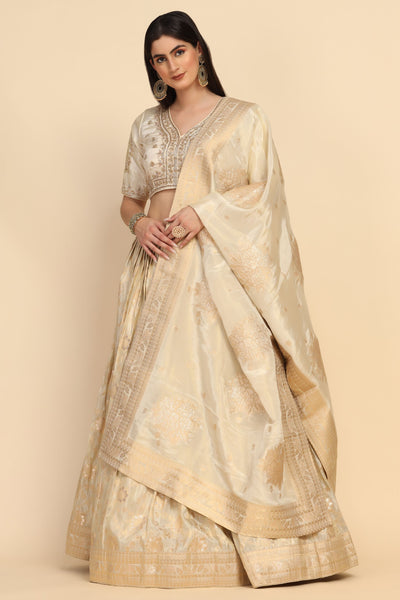 adorable cream color floral motif embroidered lehenga