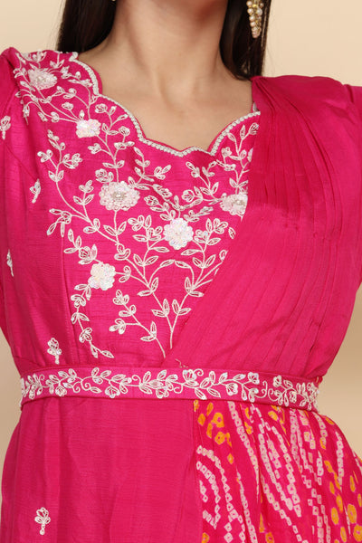adorable pink color floral motif embroidered dress