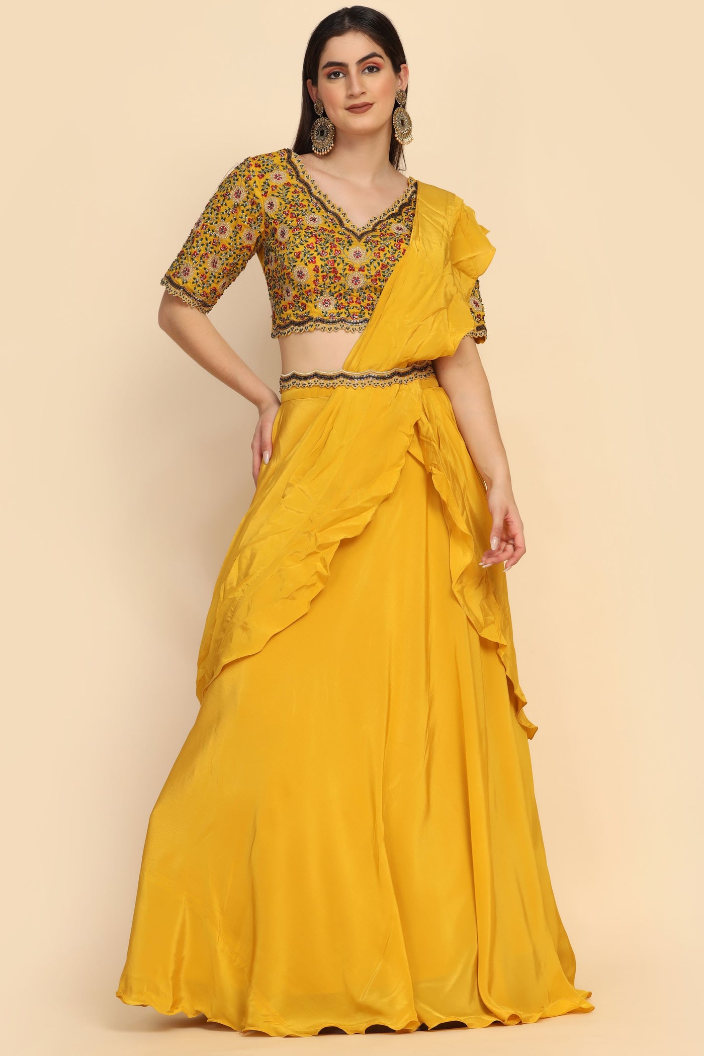 Elegant Yellow color drape Dress