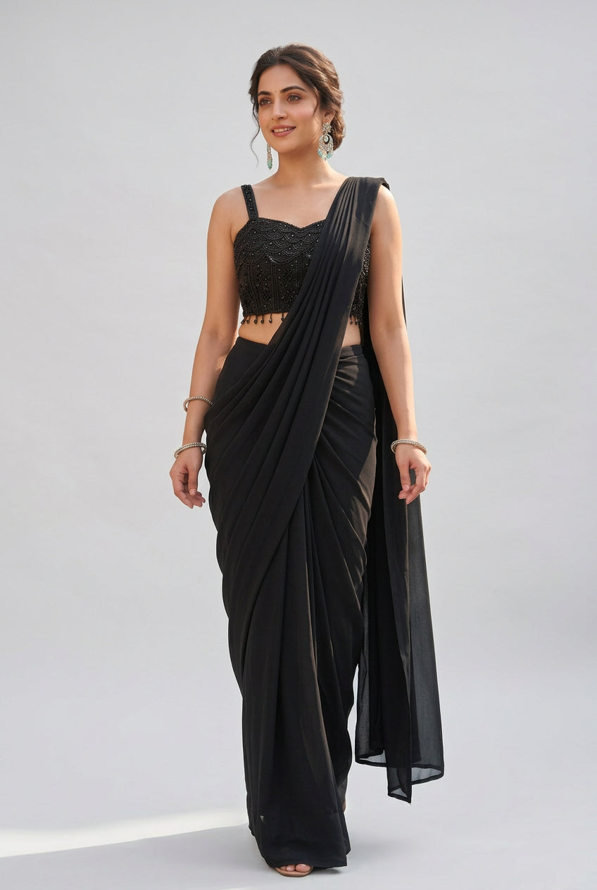 Black Elegance Pre-Draped Saree Main image