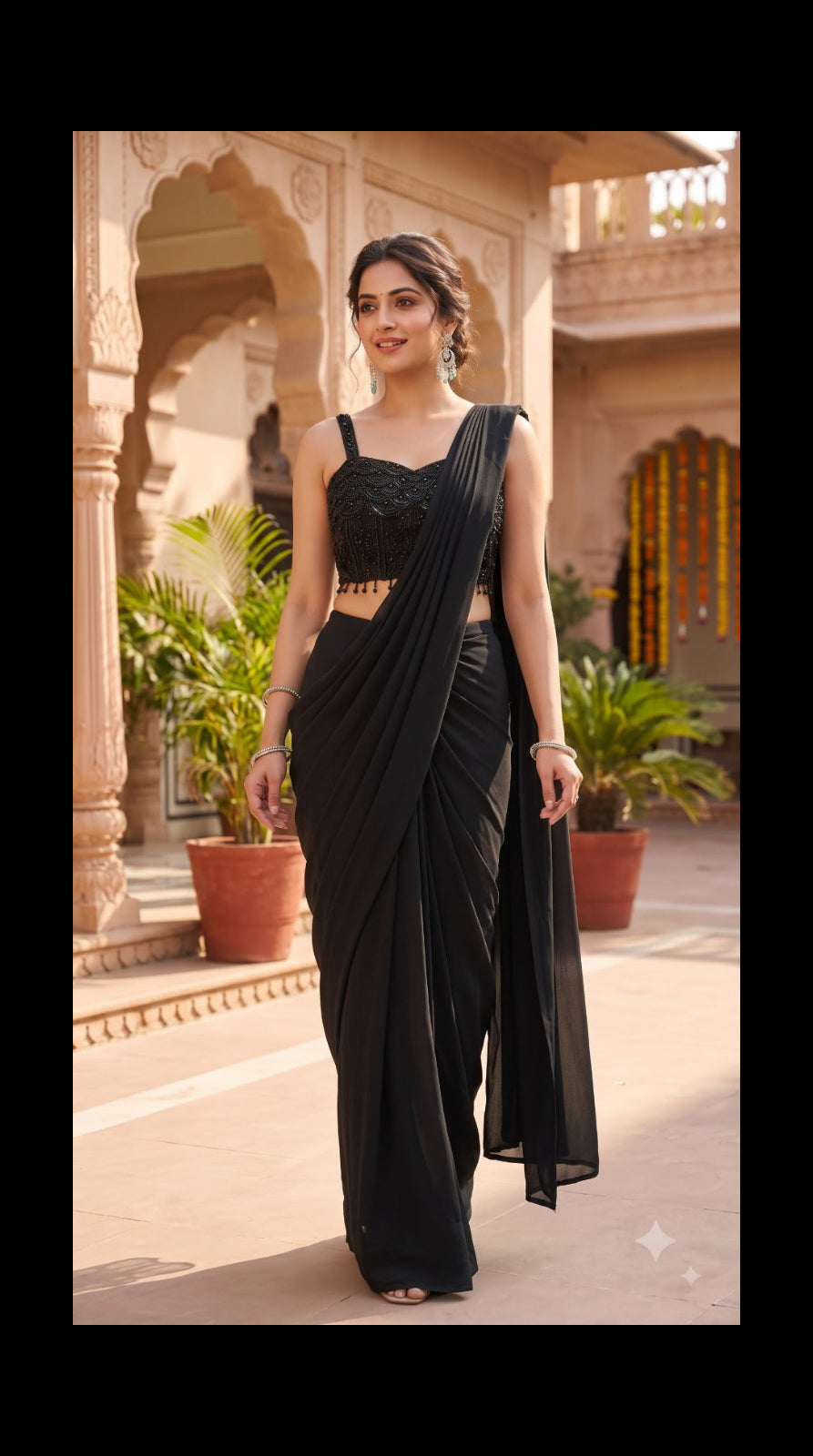 Black Elegance Pre-Draped Saree Main image