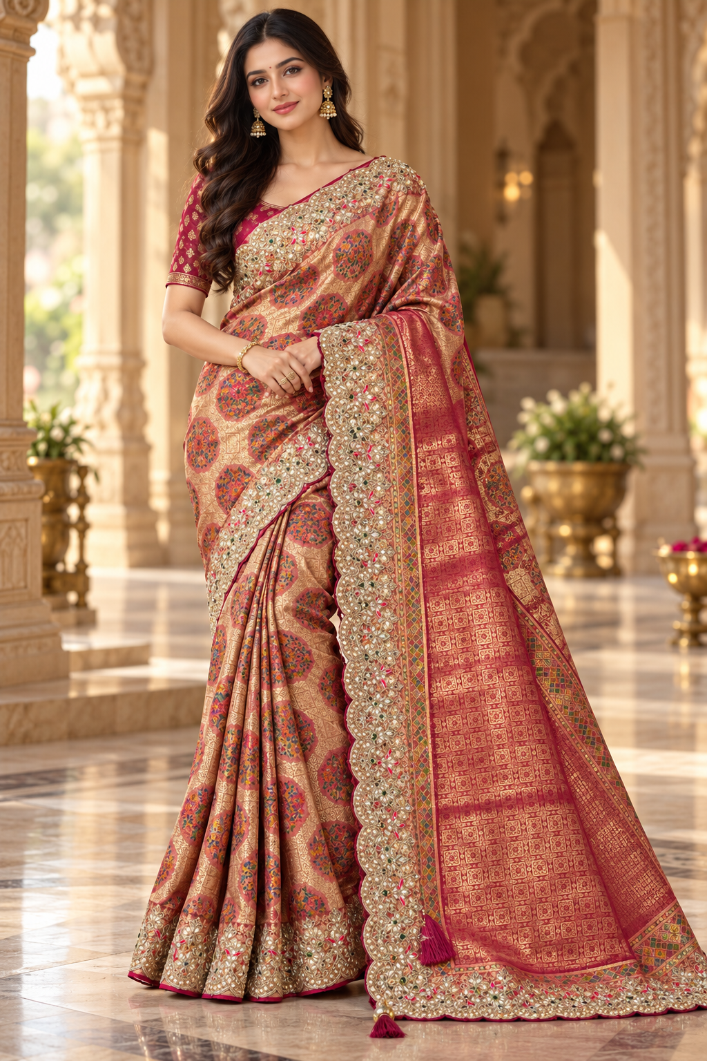 Crimson and Gold Zari Weave Saree Main image
