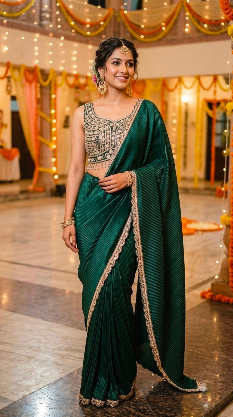 Midnight Blue Designer Pre Draped Saree