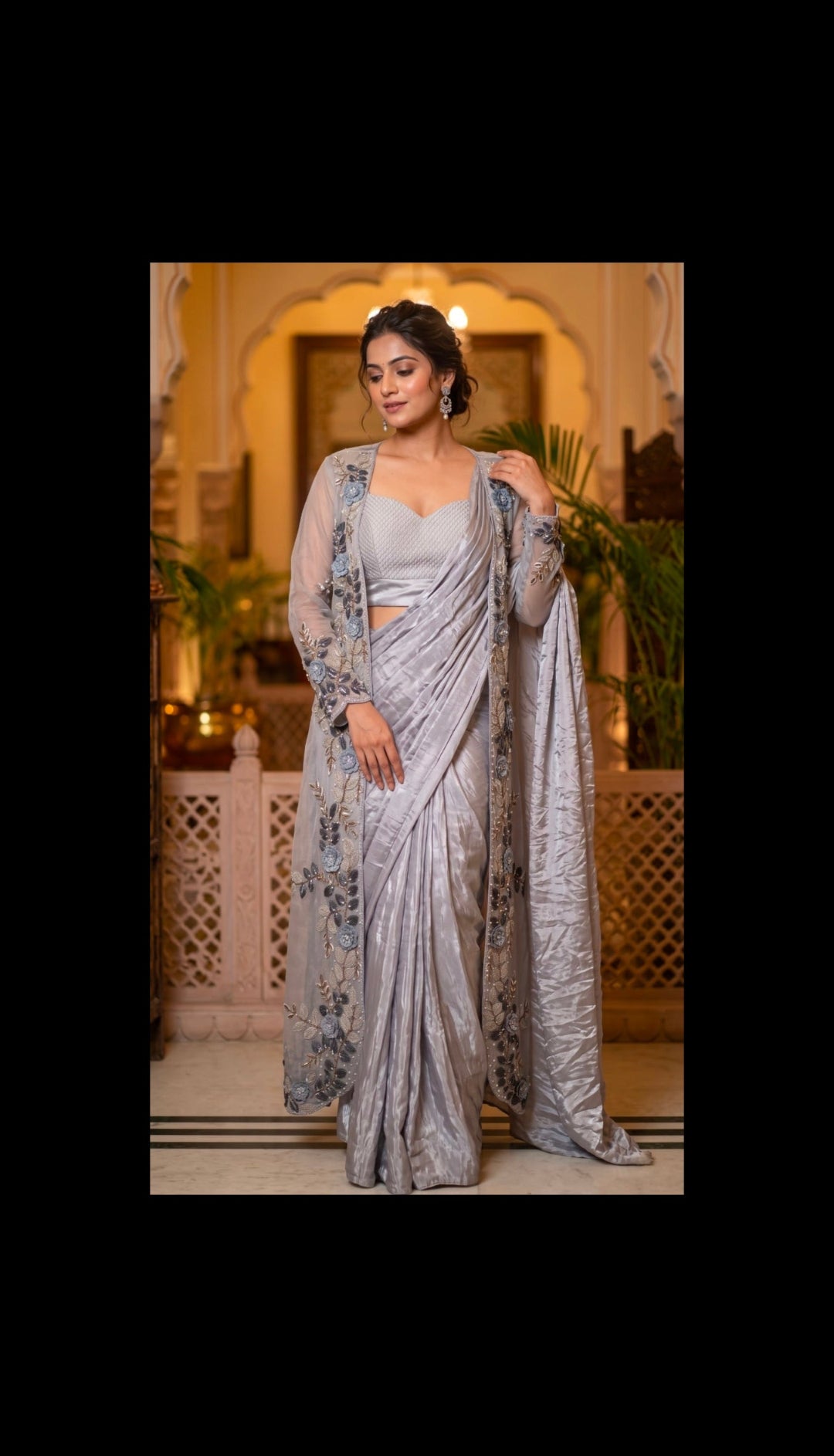 Grey Indo-Western Saree Jacket Set
