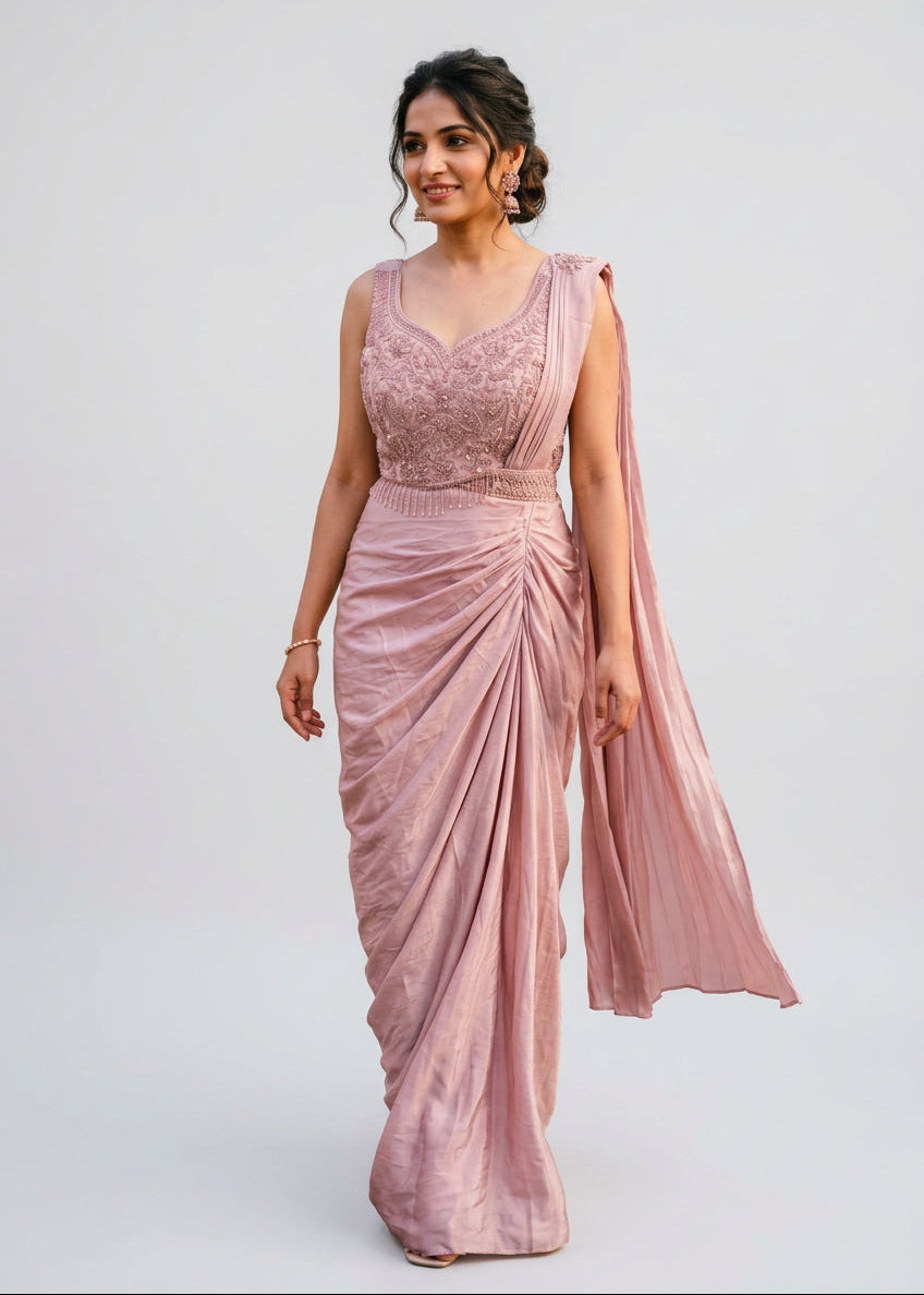 Dusty Pink Pre Draped Saree Main image