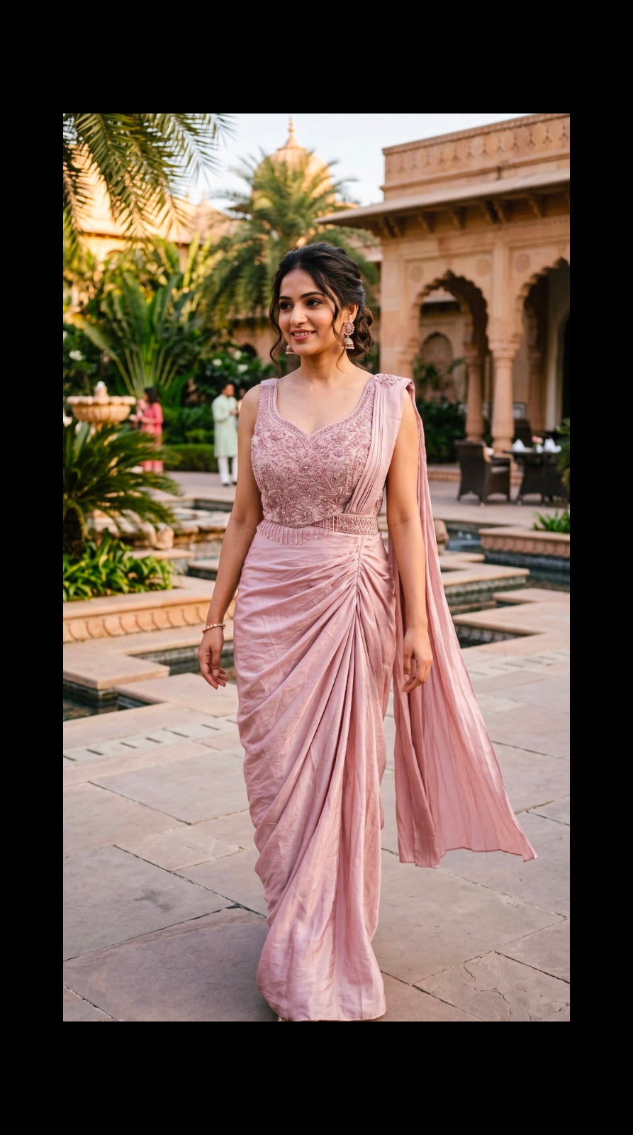 Dusty Pink Pre Draped Saree