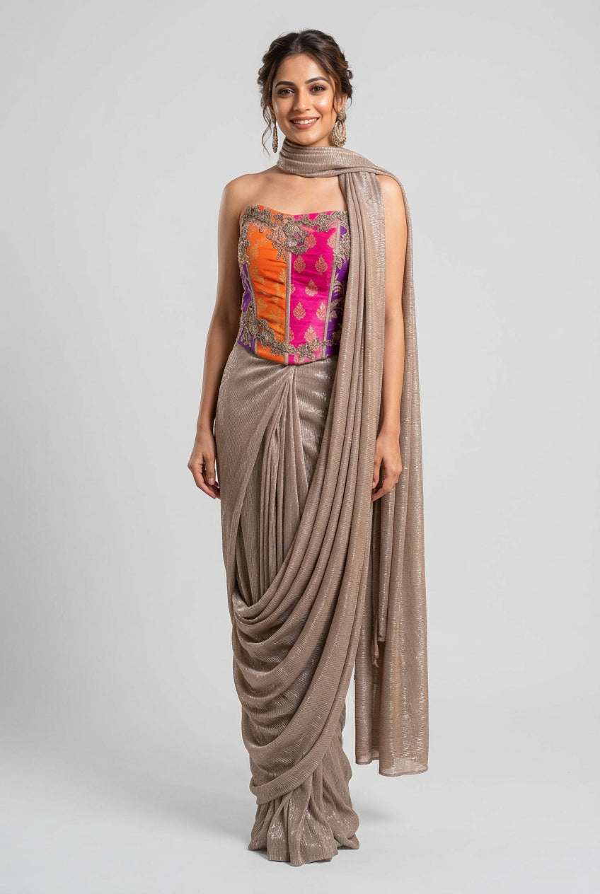 Multicolor Corset Indo-Western Saree Main image