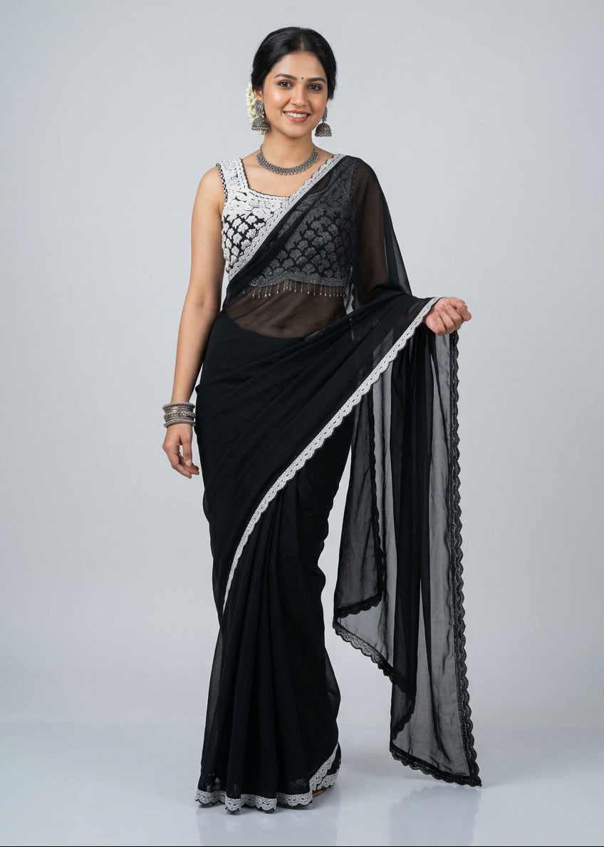 Chic Black Chiffon Party Saree Main image
