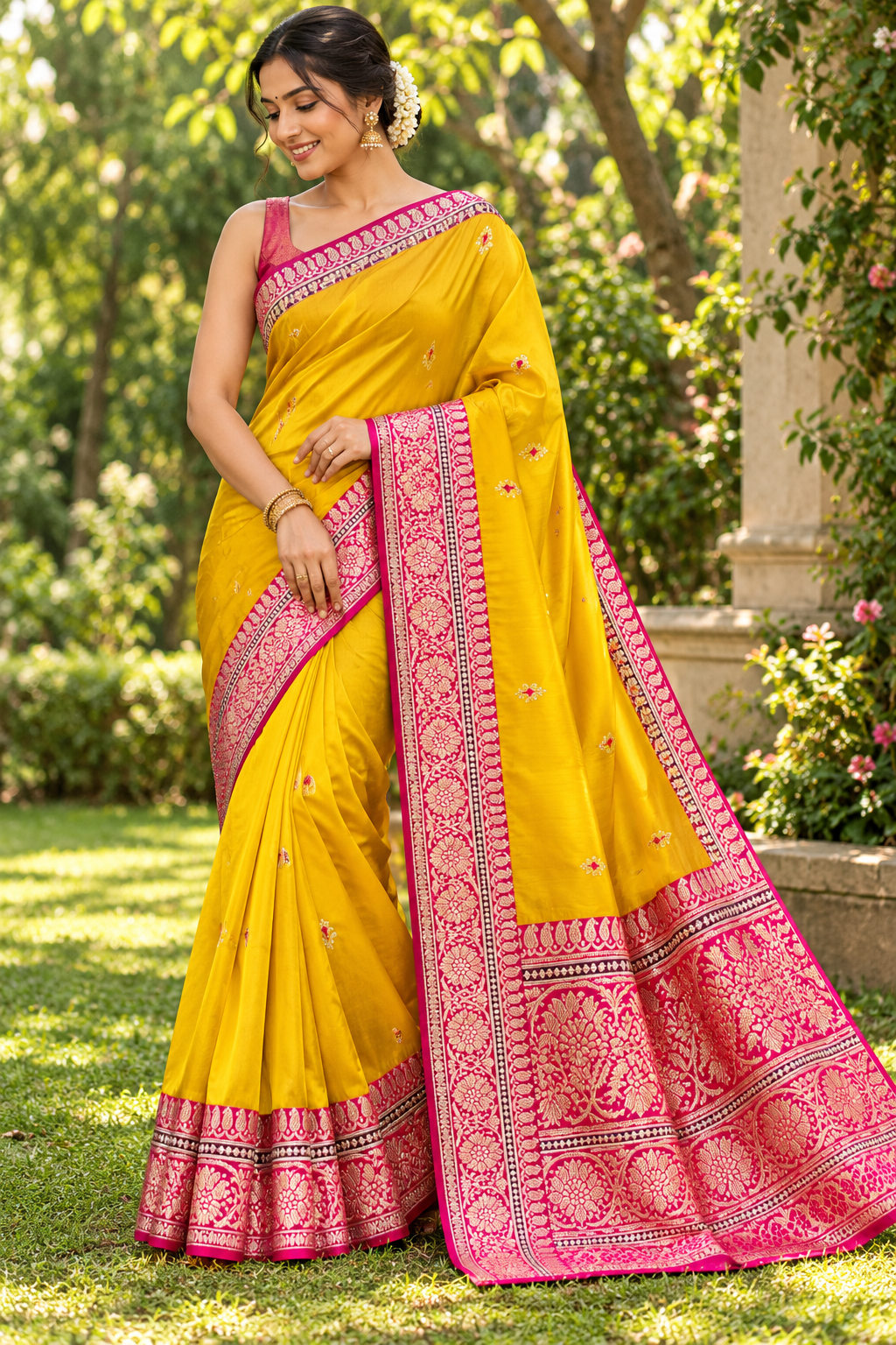 Mustard Yellow Silk Saree