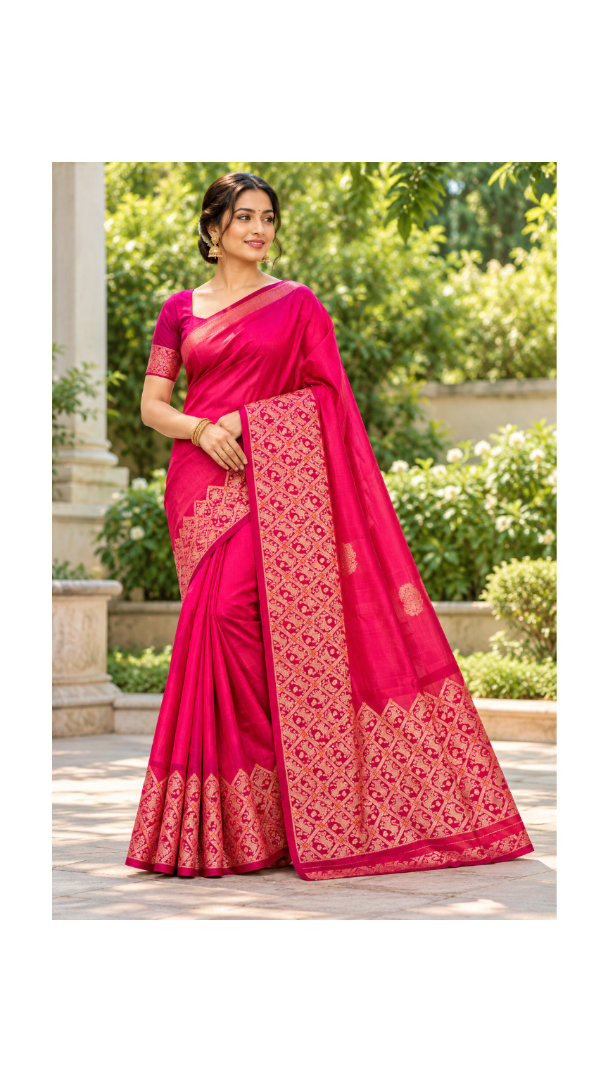 Fuchsia Pink Zari Border Saree Main image
