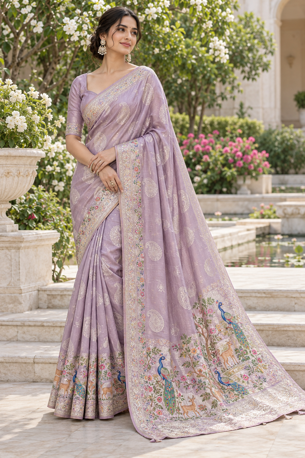 Light Blue Multicoloured Printed Saree