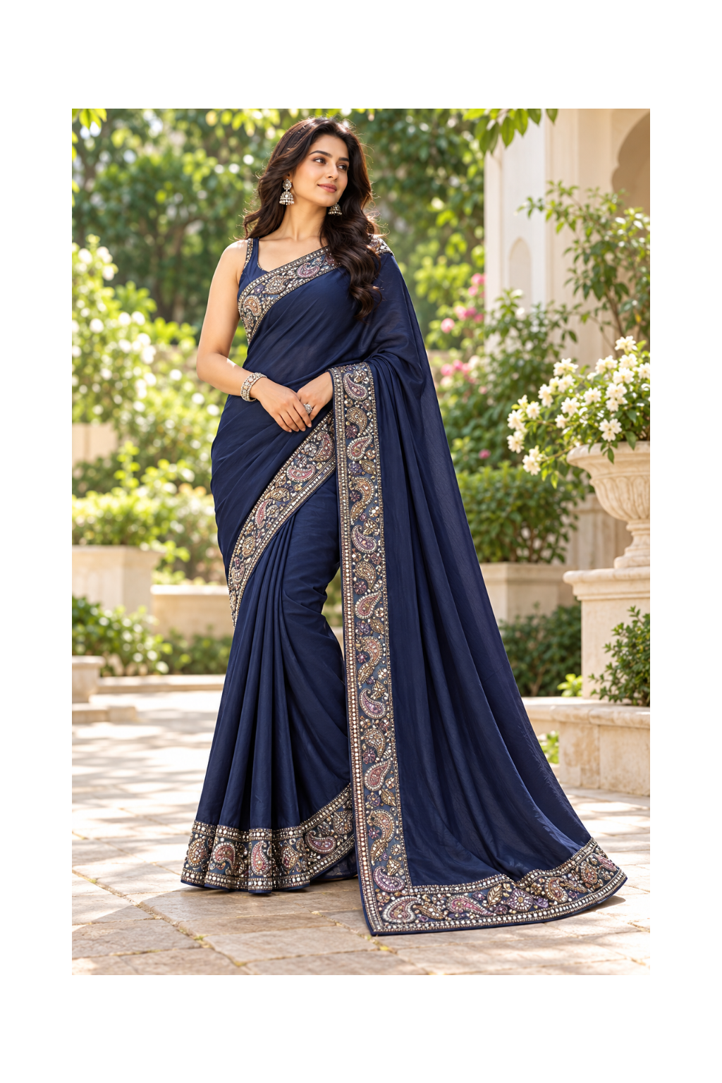 Royal Blue Designer Silk Saree Main image