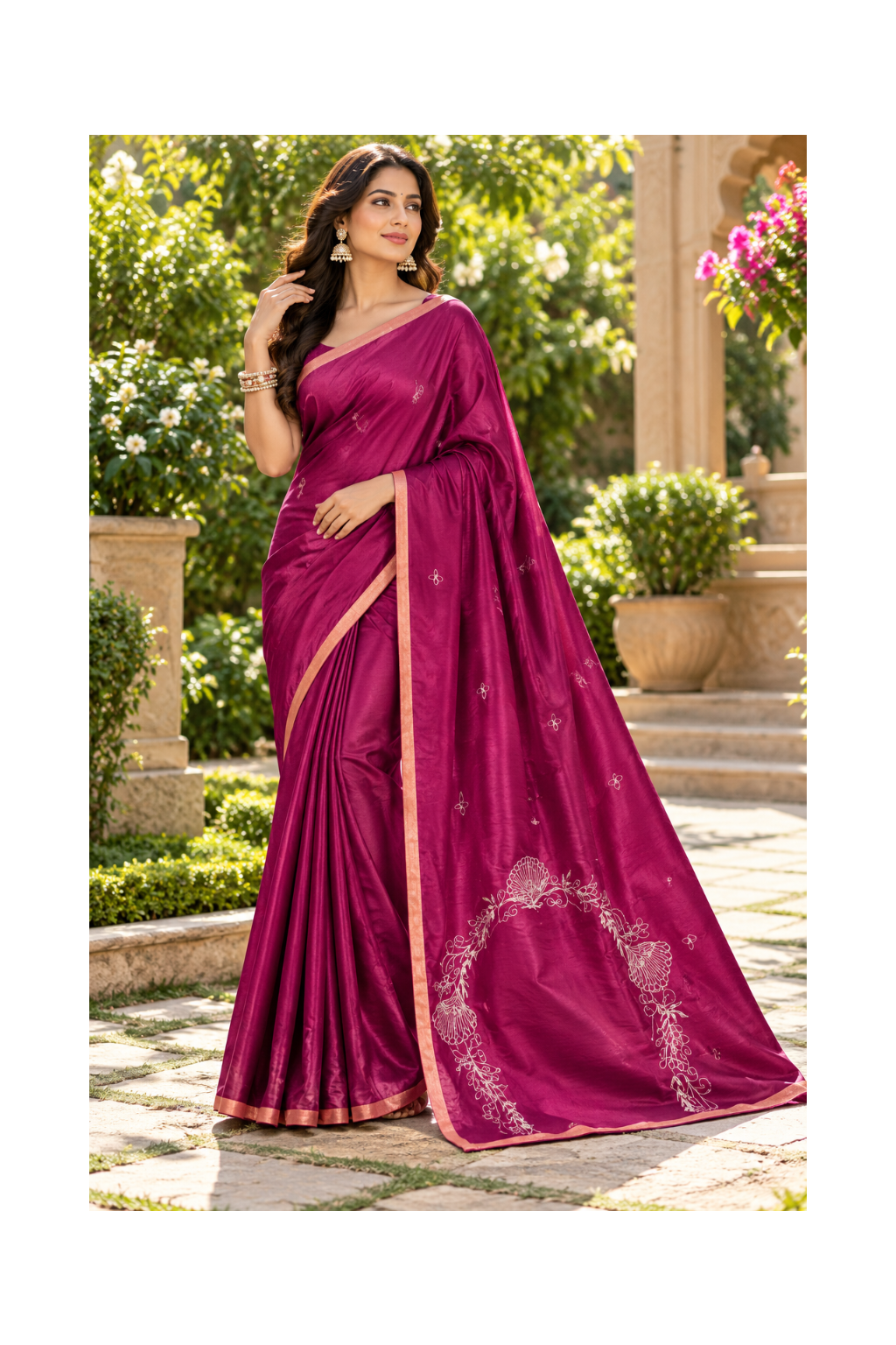 Designer Magenta Silk Saree Main image